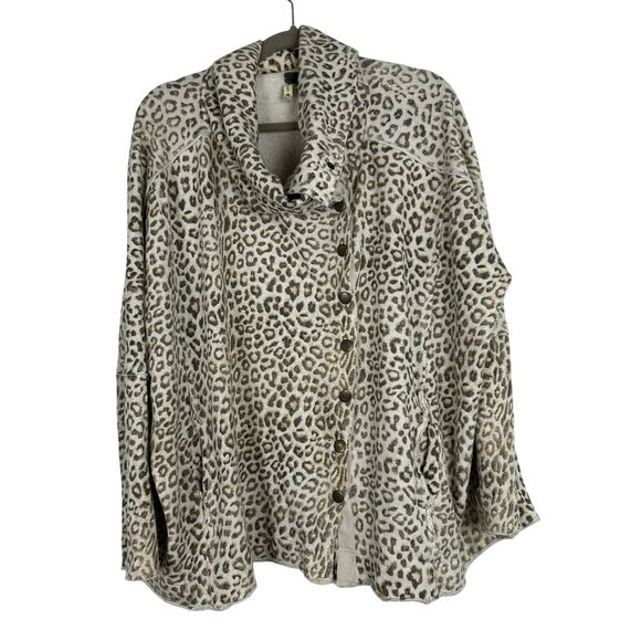 Free People-We the Free-Women S Leopard Cowl Neck Boxy Oversized Snap Shacket - Picture 8 of 13